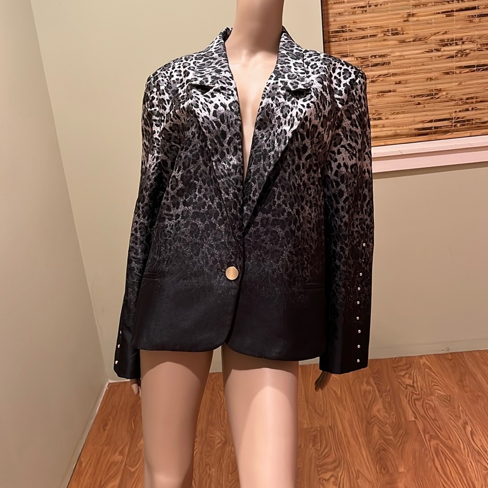 Vivienne Hu Ombre Animal Print Blazer With Gold Studs On Sleeves Size 10